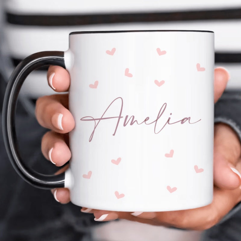 Tailorly Black Accent 11 oz Mug - hearts design
