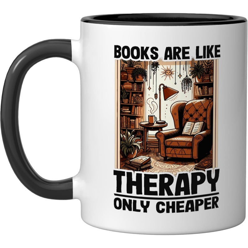 Tailorly Black Accent 11 oz Mug - books serve as a more affordable form of enjoy your reading with this black and white ceramic