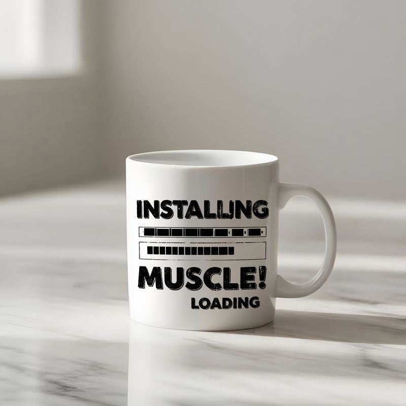 Tailorly White Ceramic 11 oz Mug - Installing Muscle Loading Digital Progress Bars Displayed On A Minimalist Mug