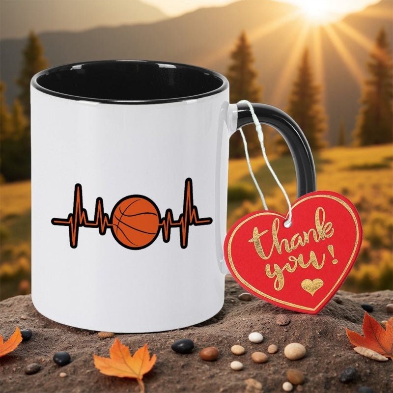 Tailorly Black Accent 11 oz Mug - basketball heartbeat design