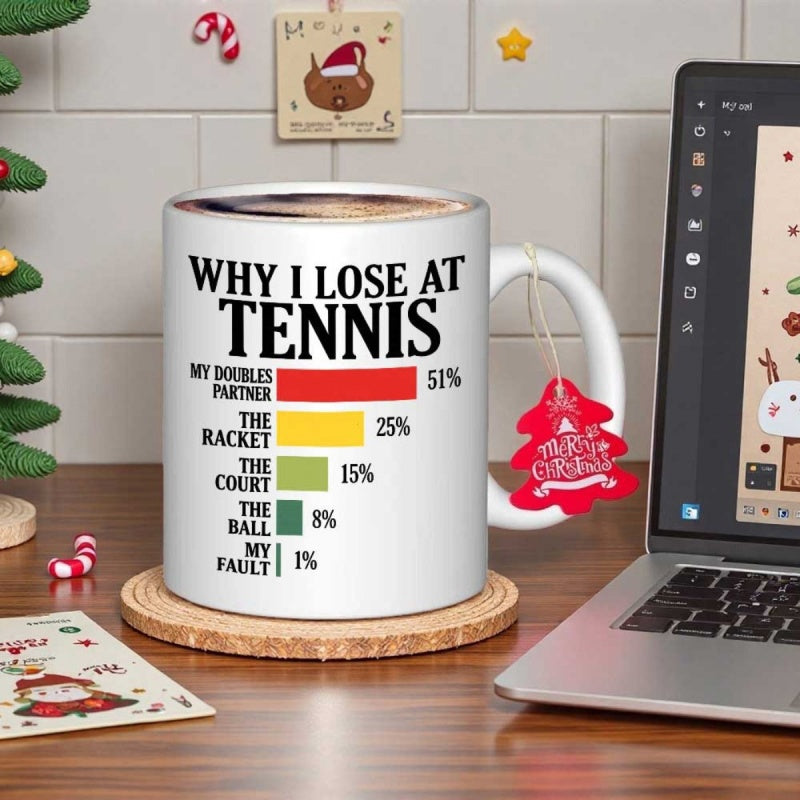Tailorly White Ceramic 11 oz Mug - Why I Lose At Tennis Humorous Statistics Shown On A Colorful Vertical Bar Chart