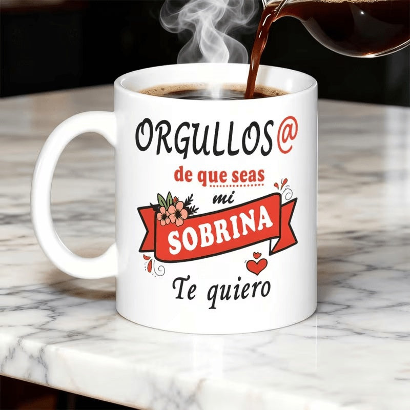 Tailorly White Ceramic 11 oz Mug - Elegant Red Ribbon Banner With Beautiful Floral Accents And Heart Mug