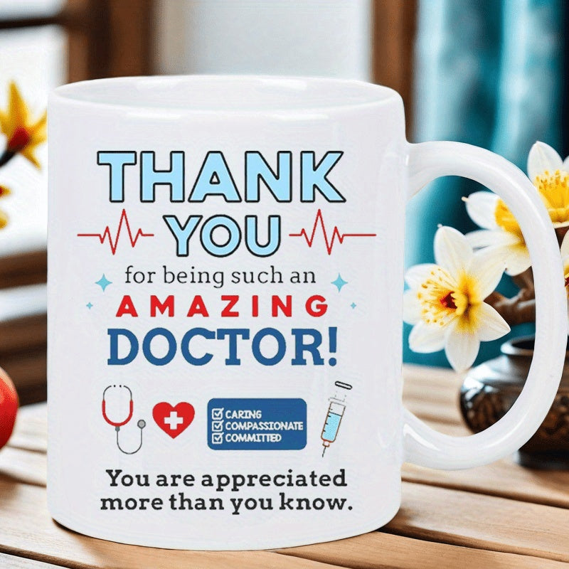 Tailorly White Ceramic 11 oz Mug - Thank You For Being Such An Amazing Doctor You Are Appreciated More Than You Know Medical Symbols With Red Heartbeat Line On