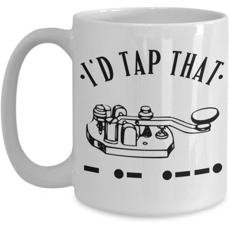 Tailorly White Ceramic 11 oz Mug - Id Tap That Vintage Manual Straight Key With Morse Code Dots And Dashes Telegraph