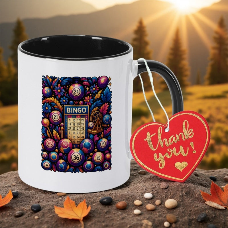 Tailorly Black Accent 11 oz Mug - bingo theme with vibrant and 22 christmas or anniversary gifts this vintage