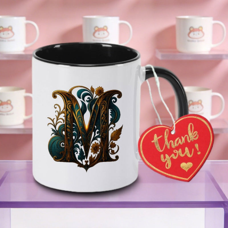 Tailorly Black Accent 11 oz Mug - ornate letter M