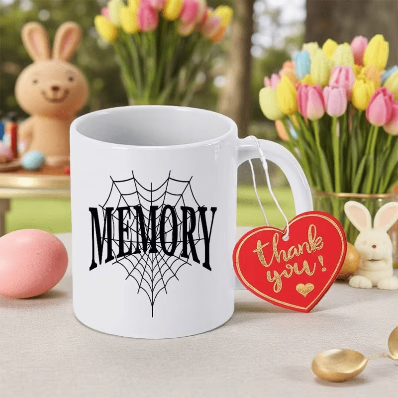 Tailorly White Ceramic 11 oz Mug - Memory Intricate Black Spiderweb Pattern Forming Heart Shape For Gothic Decor Mug