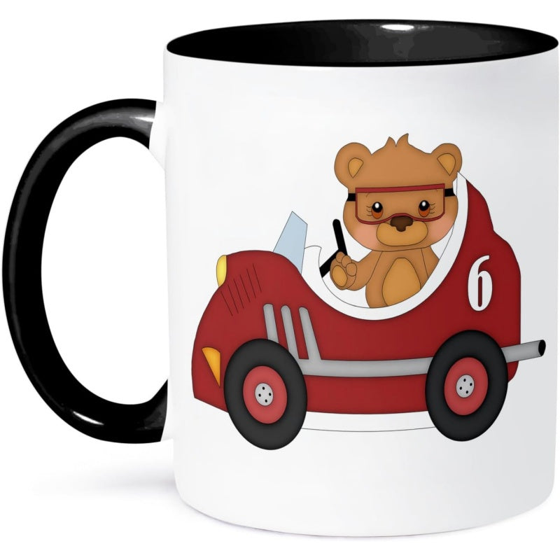 Tailorly Black Accent 11 oz Mug - cute bear in a cars