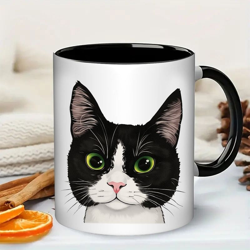 Tailorly Black Accent 11 oz Mug - black white cat