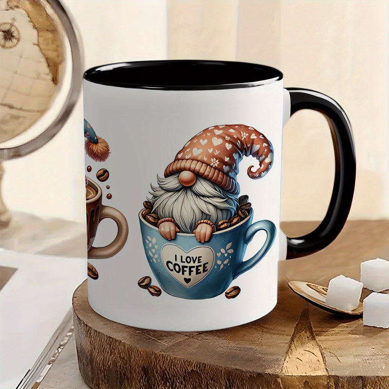 Tailorly Black Accent 11 oz Mug - cartoon style gnomes and coffee themes