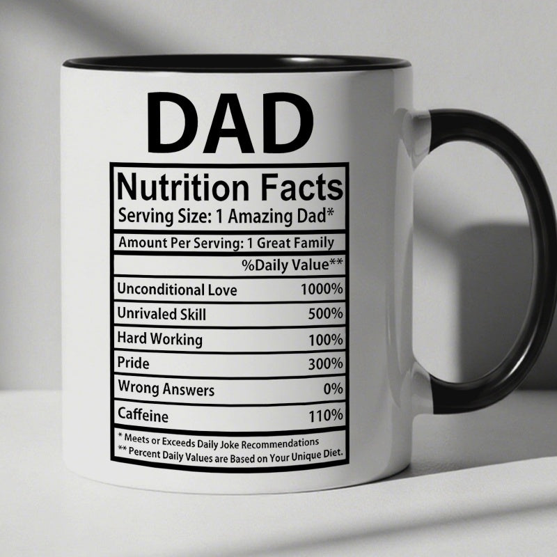 Tailorly Black Accent 11 oz Mug - nutrition facts text with humorous content for dad