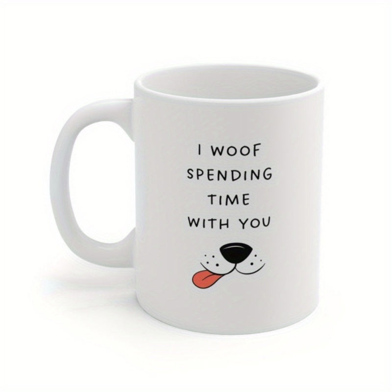 Tailorly White Ceramic 11 oz Mug - I Woof Spending Time With You Simple Hand Drawn Snout Featuring A Cute Red Tongue Dog