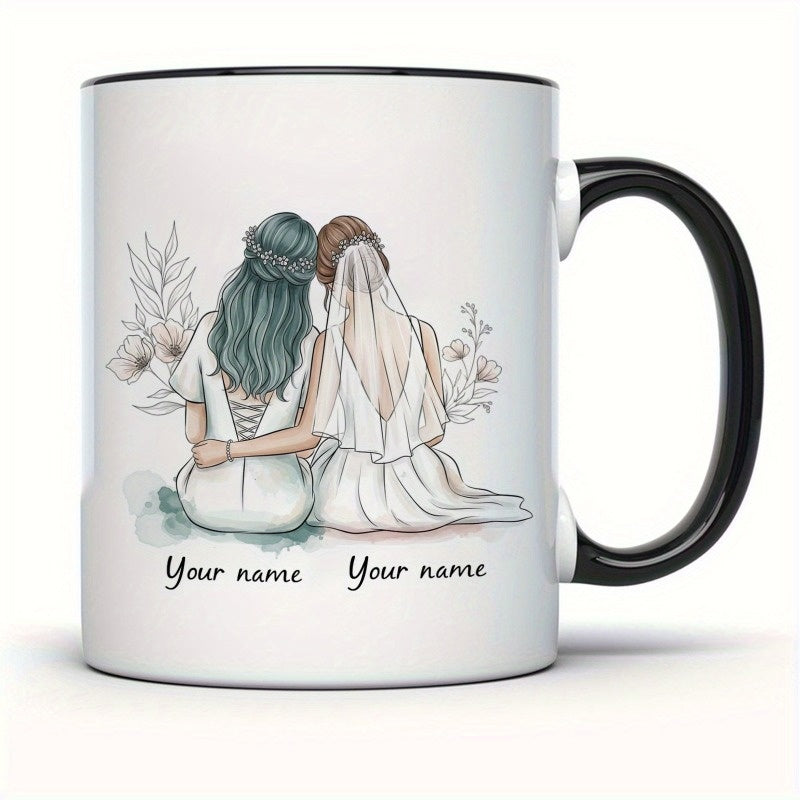 Tailorly Black Accent 11 oz Mug - bride and bridesmaids illustration