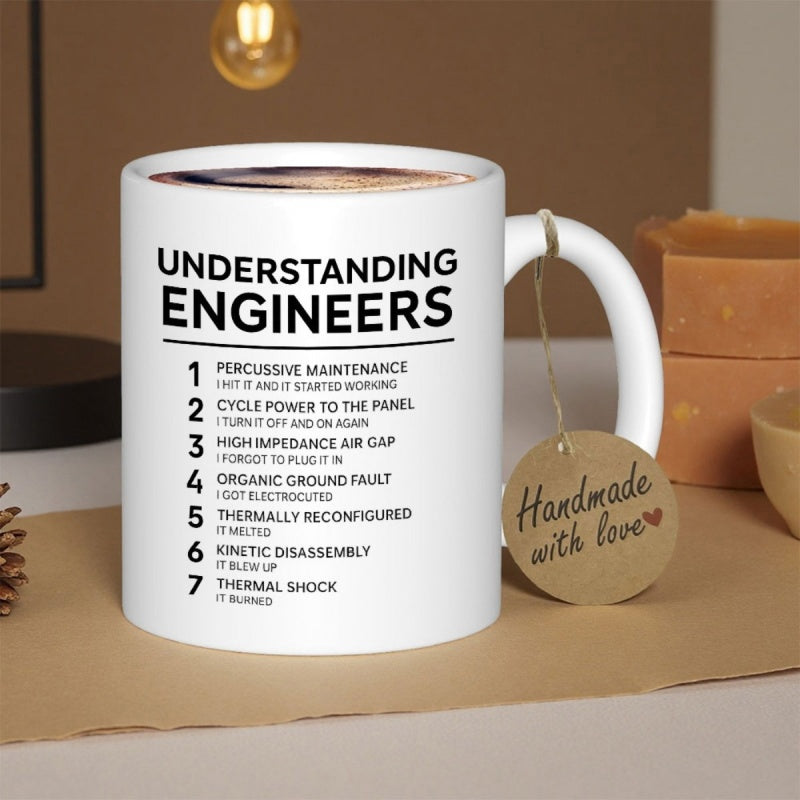 Tailorly White Ceramic 11 oz Mug - Understanding Engineers Minimalist Professional White Ceramic Vessel Featuring Modern Black Text Mug