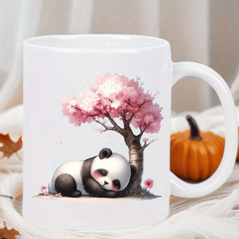Tailorly White Ceramic 11 oz Mug - Adorable Little Cub Sleeping Peacefully Beneath A Radiant Pink Cherry Blossom Panda