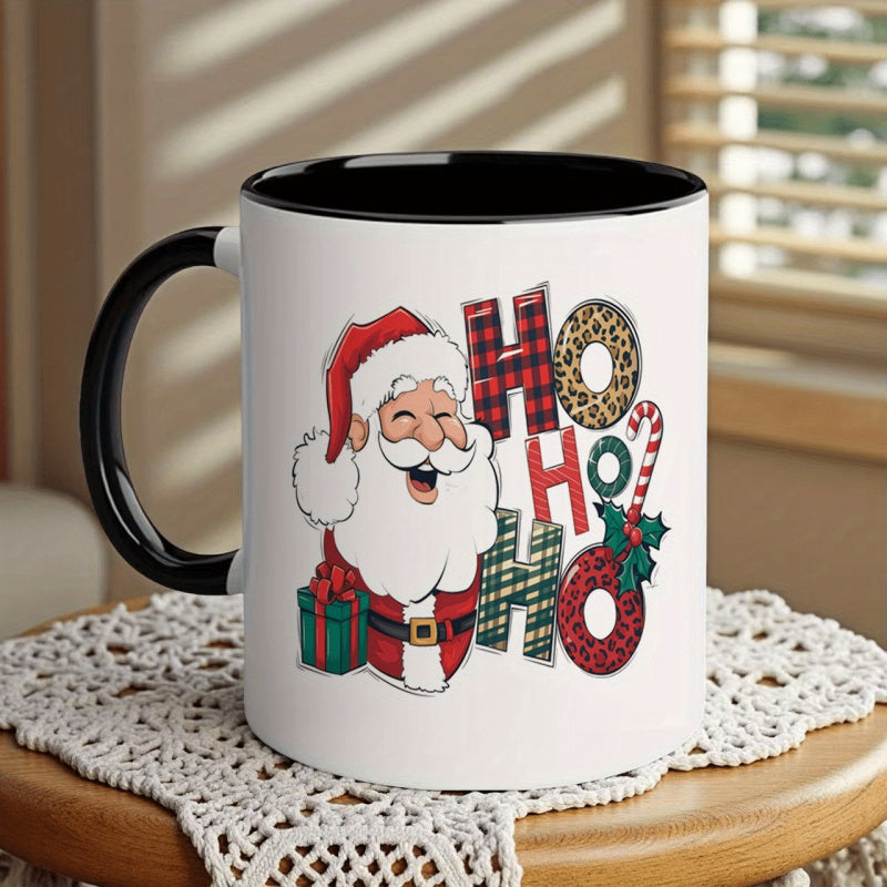 Tailorly Black Accent 11 oz Mug - Santa Claus and candy cane design