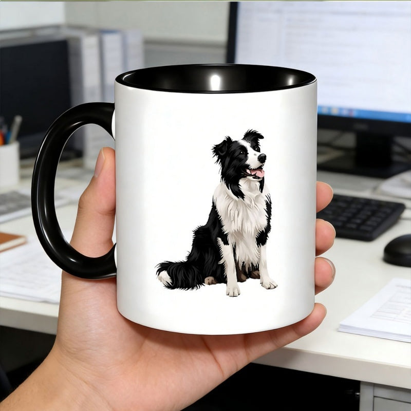 Tailorly Black Accent 11 oz Mug - border collie with black eyes