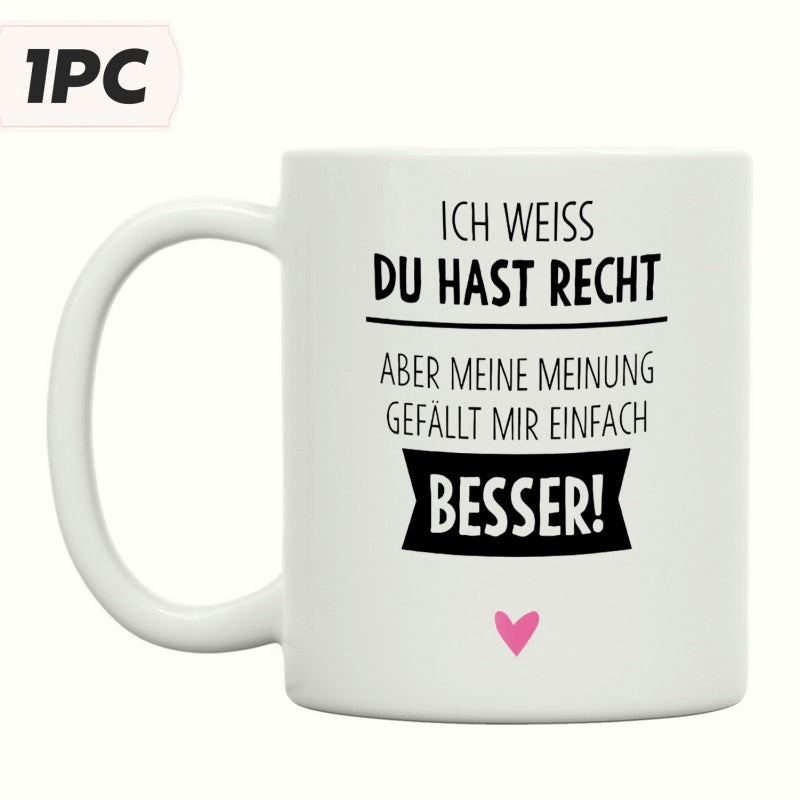 Tailorly White Ceramic 11 oz Mug - Minimalist White Ceramic Featuring Decorative Typography And A Small Pink Heart Mug