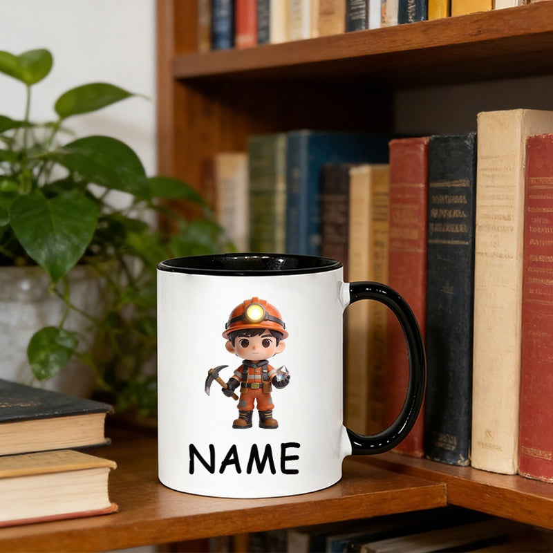 Tailorly Black Accent 11 oz Mug - cartoon miner