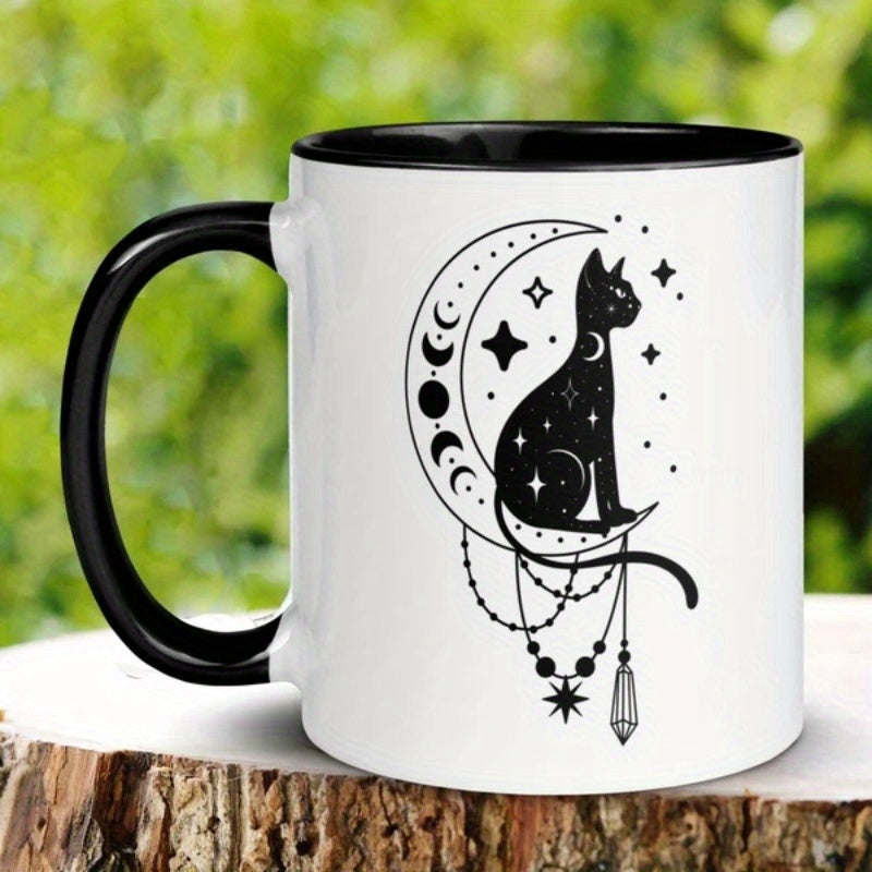 Tailorly Black Accent 11 oz Mug - black cat moon celestial astrology halloween
