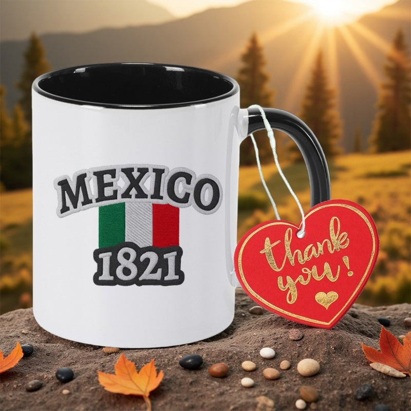 Tailorly Black Accent 11 oz Mug - vintage mexico 1821 flag mexico 1821li ceramic coffee mug coffee cup cute cartoon 11oz350ml souvenir elegant holiday
