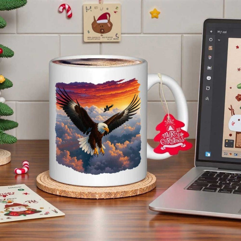 Tailorly White Ceramic 11 oz Mug - Majestic Soaring High Above Dramatic Clouds During Golden Sunset Eagle