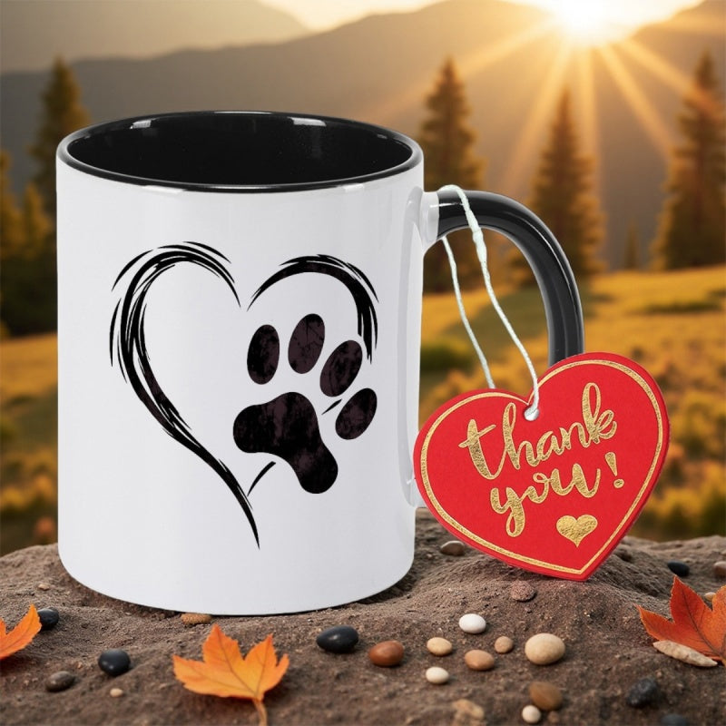 Tailorly Black Accent 11 oz Mug - dog paw print