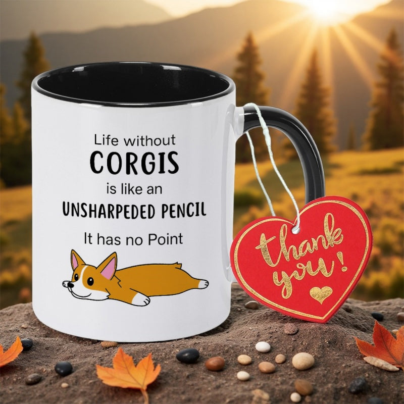 Tailorly Black Accent 11 oz Mug - corgi illustration