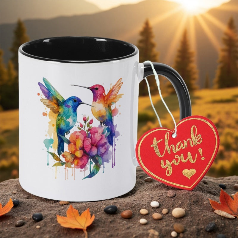 Tailorly Black Accent 11 oz Mug - colorful hummingbird