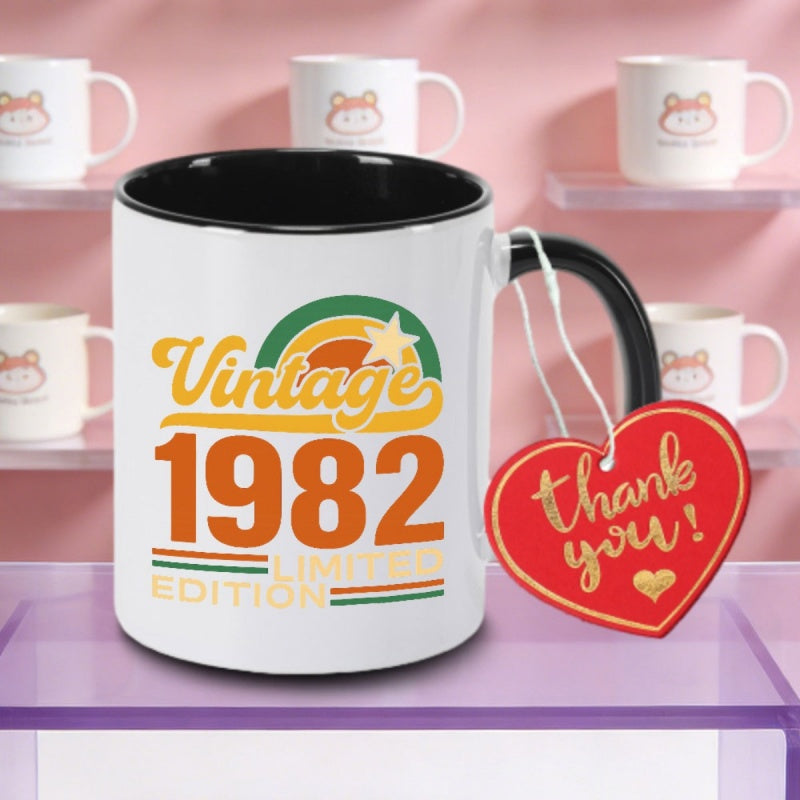 Tailorly Black Accent 11 oz Mug - vintage 1982 letter print