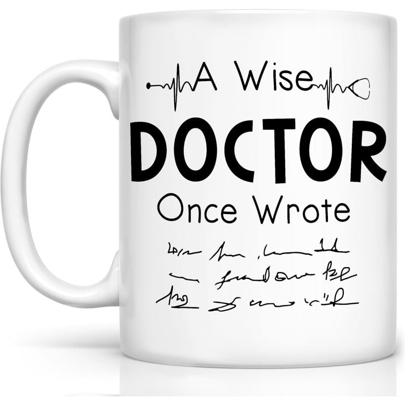 Tailorly White Ceramic 11 oz Mug - A Wise Doctor Once Wrote Minimalist Heartbeat Pulse Line With Medical Professional Stethoscope Stethoscope