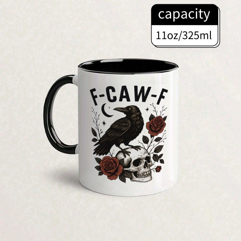 Tailorly Black Accent 11 oz Mug - skull crow coffee mug animal floral pattern