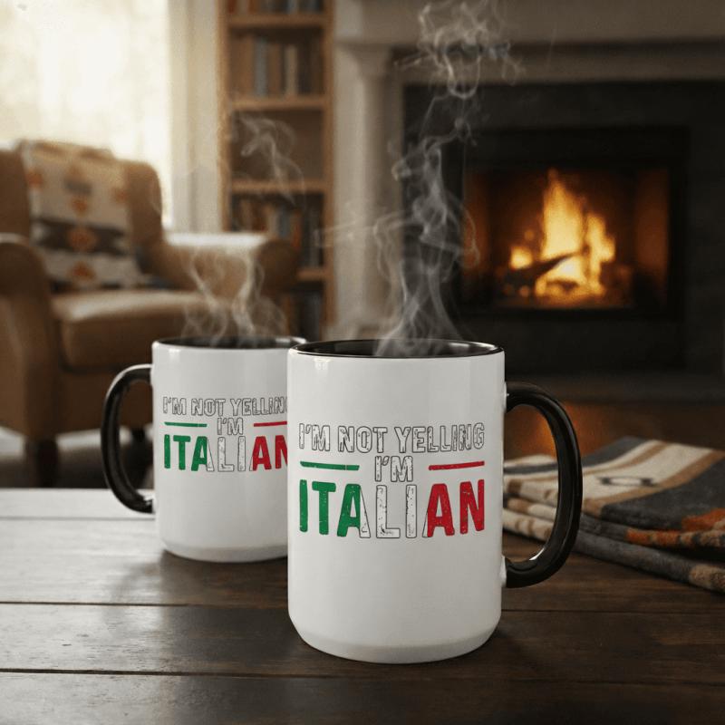 Tailorly Black Accent 11 oz Mug - im not yelling im italian text