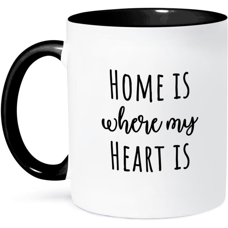 Tailorly Black Accent 11 oz Mug - heart handle mug is where my lettering two tone suitable for home office gifts for hot