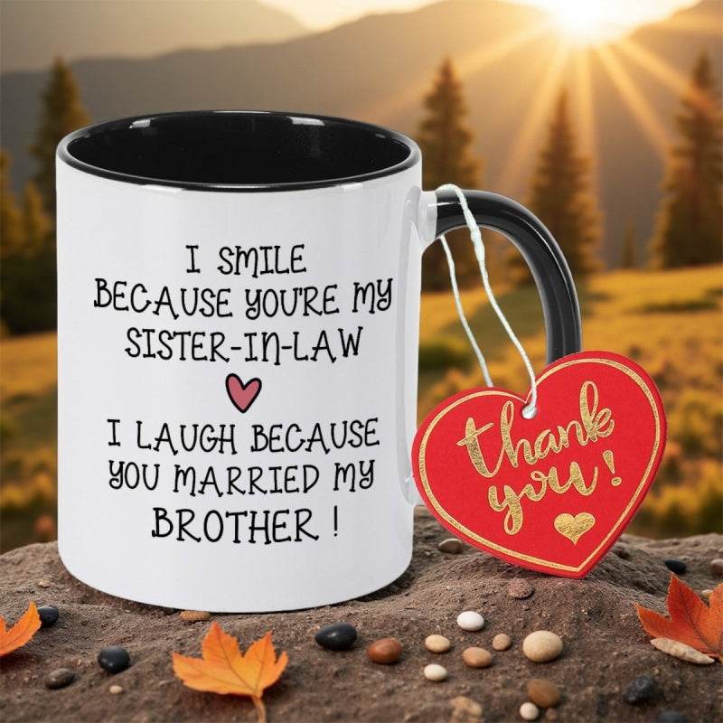 Tailorly Black Accent 11 oz Mug - this ceramic coffee mug featuring youre my sister in law is perfect for occasions such as easter graduations