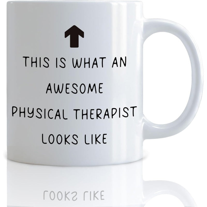 Tailorly White Ceramic 11 oz Mug - This Is What An Awesome Physical Therapist Looks Like Simple Black Upward Pointing Minimalist Design Arrow