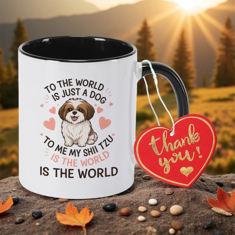 Tailorly Black Accent 11 oz Mug - cute shih tzu dog ceramic coffee mug coffee cup vintage 11oz350ml study couple holiday gift easter gift ideal for