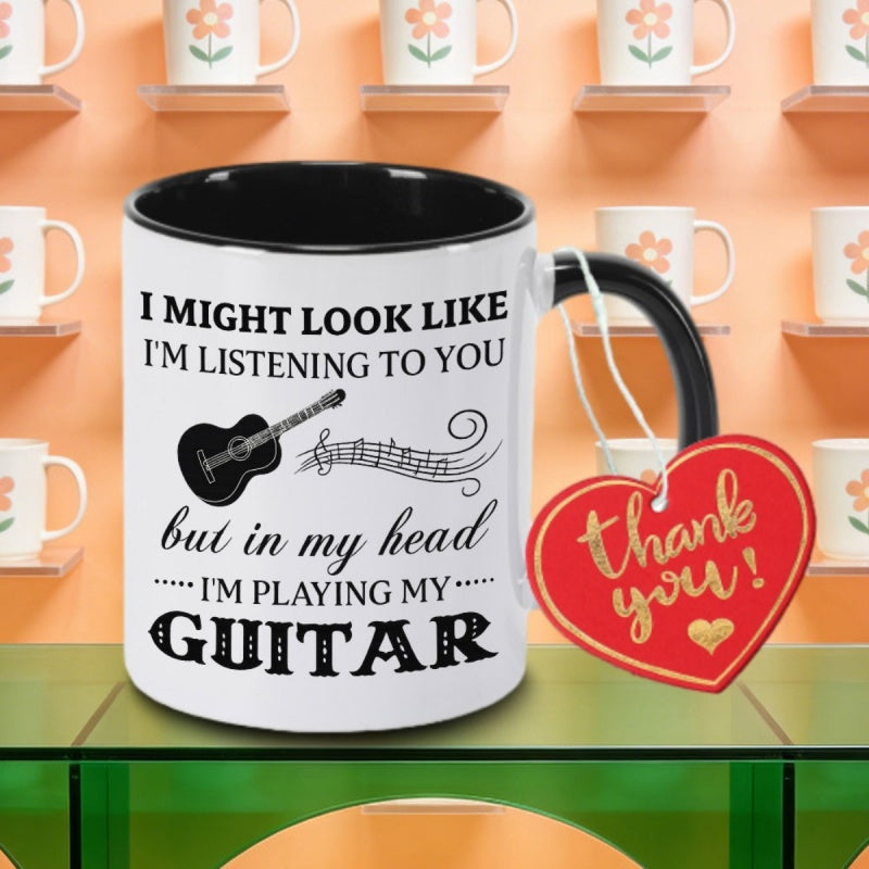 Tailorly Black Accent 11 oz Mug - musical notes and "im playing" text
