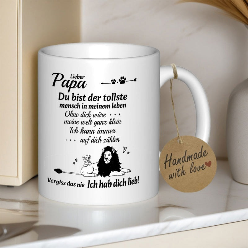 Tailorly White Ceramic 11 oz Mug - Handmade With Love Majestic Wild Lion Resting Peacefully Under Decorative Arrows Lion
