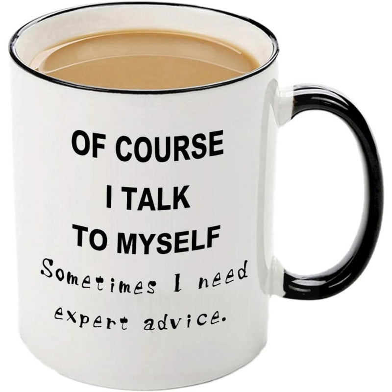 Tailorly Black Accent 11 oz Mug - humorous coffee cup text for self conversation