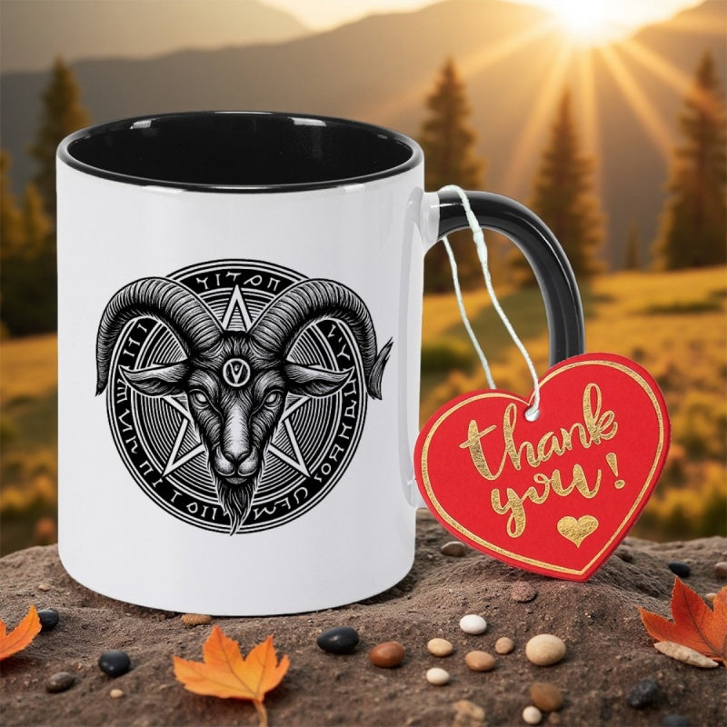 Tailorly Black Accent 11 oz Mug - baphomet goat pentagram