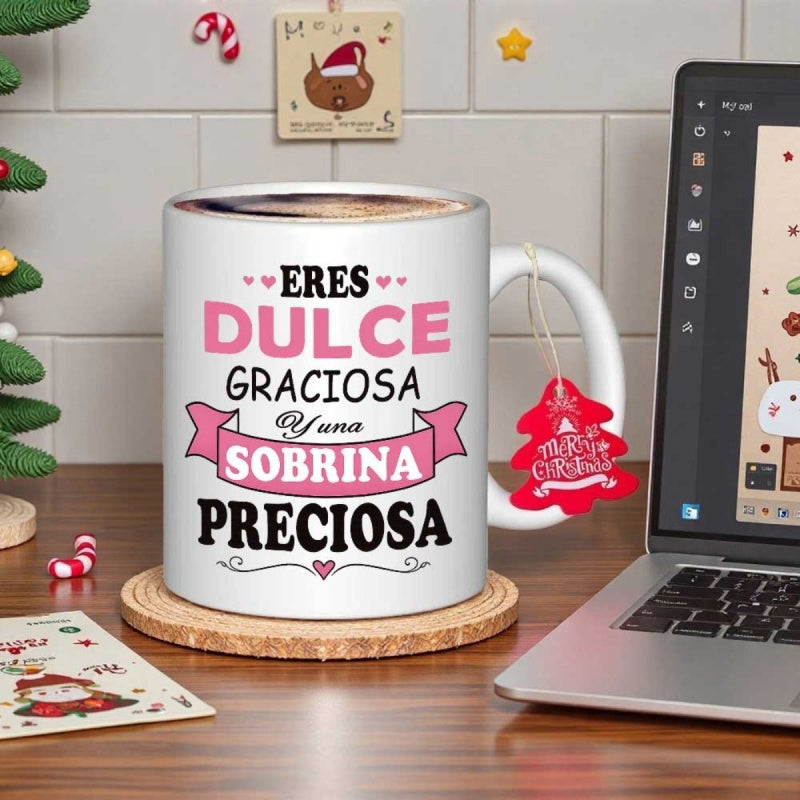 Tailorly White Ceramic 11 oz Mug - Elegant Pink Ribbon Banner Surrounded By Delicate Hearts And Swirls Mug