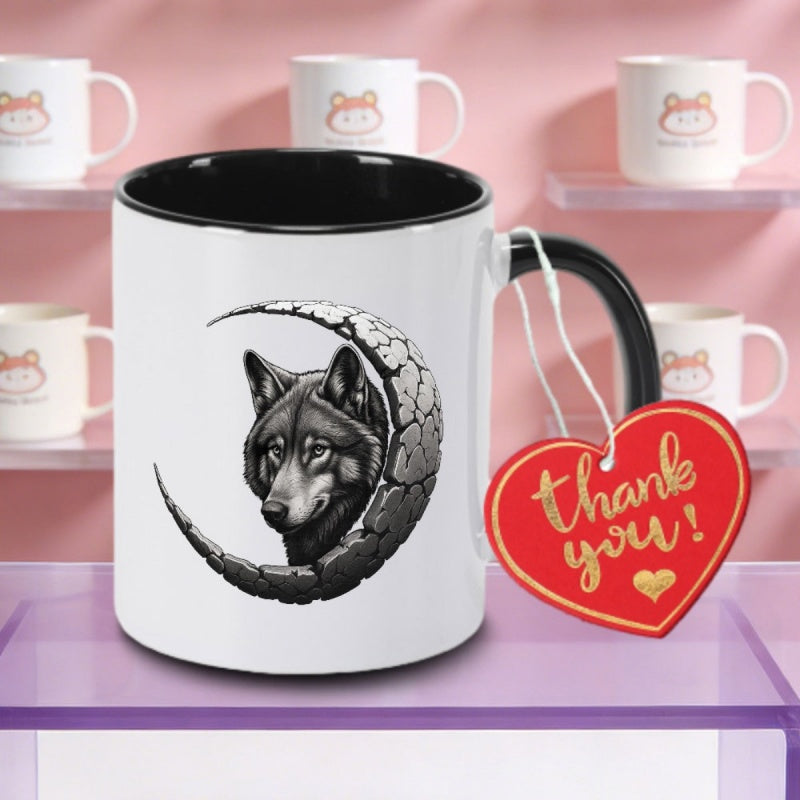 Tailorly Black Accent 11 oz Mug - wolf moon logo with wolf moon letter
