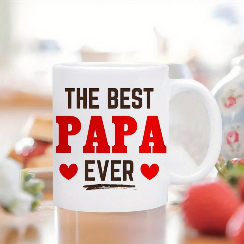 Tailorly White Ceramic 11 oz Mug - The Best Papa Ever Minimalist White Ceramic With Bold Red Text And Hearts Mug