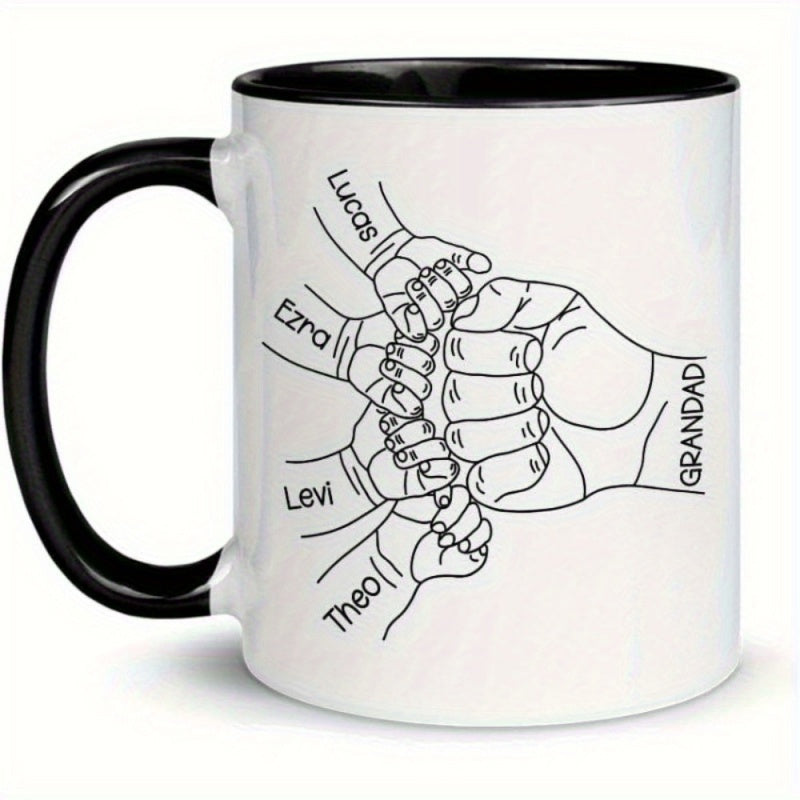 Tailorly Black Accent 11 oz Mug - grandad and son handprints