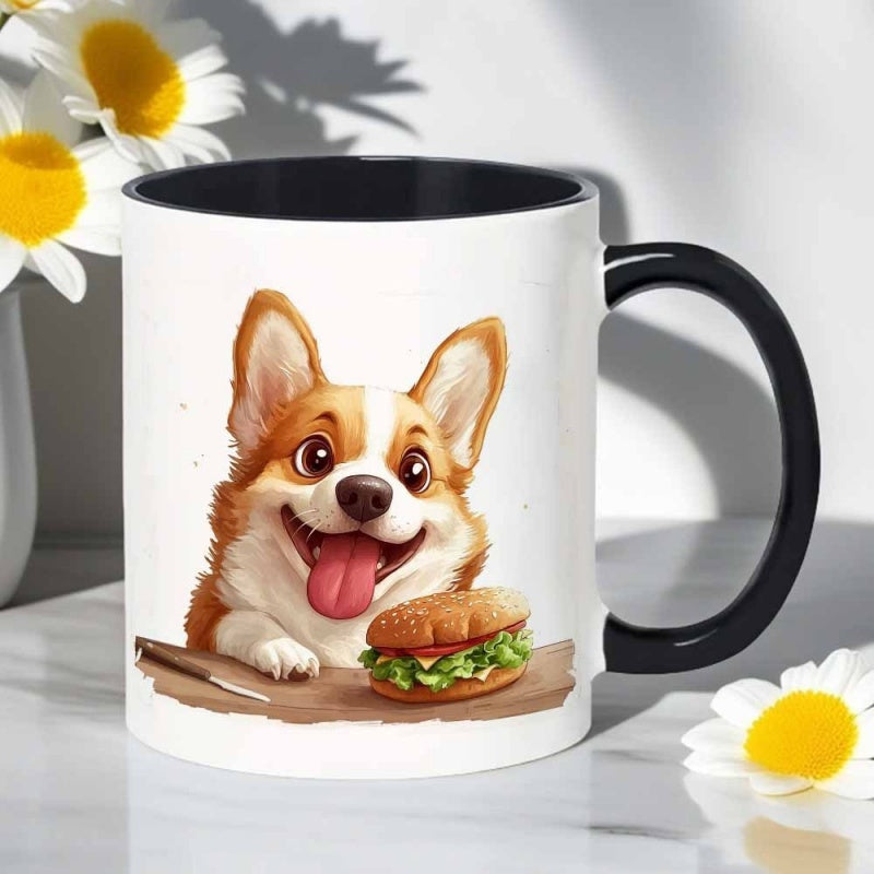 Tailorly Black Accent 11 oz Mug - cute corgi and hamburger coffee cup