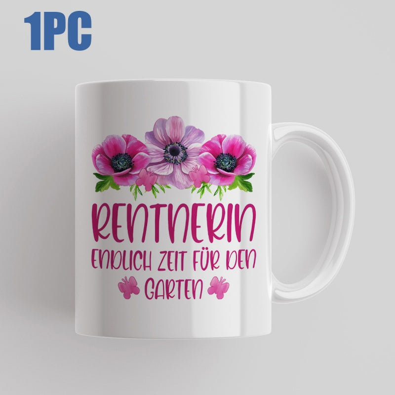 Tailorly White Ceramic 11 oz Mug - Vibrant Pink Anemones With Green Leaves Blooming In Garden Sunlight Flower
