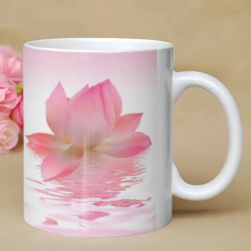 Tailorly White Ceramic 11 oz Mug - Soft Pink Blooming Petals Floating Over Gentle Rippling Water Surface Lotus