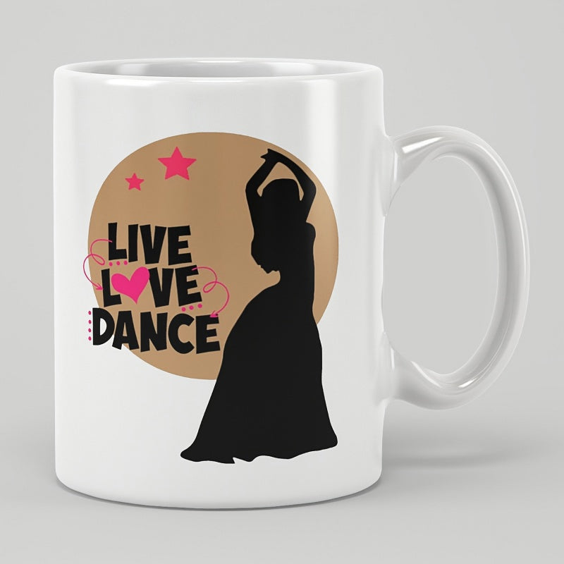 Tailorly White Ceramic 11 oz Mug - Live Love Dance Elegant Female Silhouette Performing Among Sparkling Stars And Pink Heart Dancer