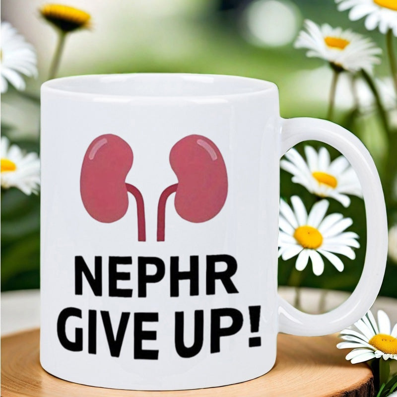 Tailorly White Ceramic 11 oz Mug - Nephr Give Up Minimalist Pink Anatomical Organs Resting On A Smooth